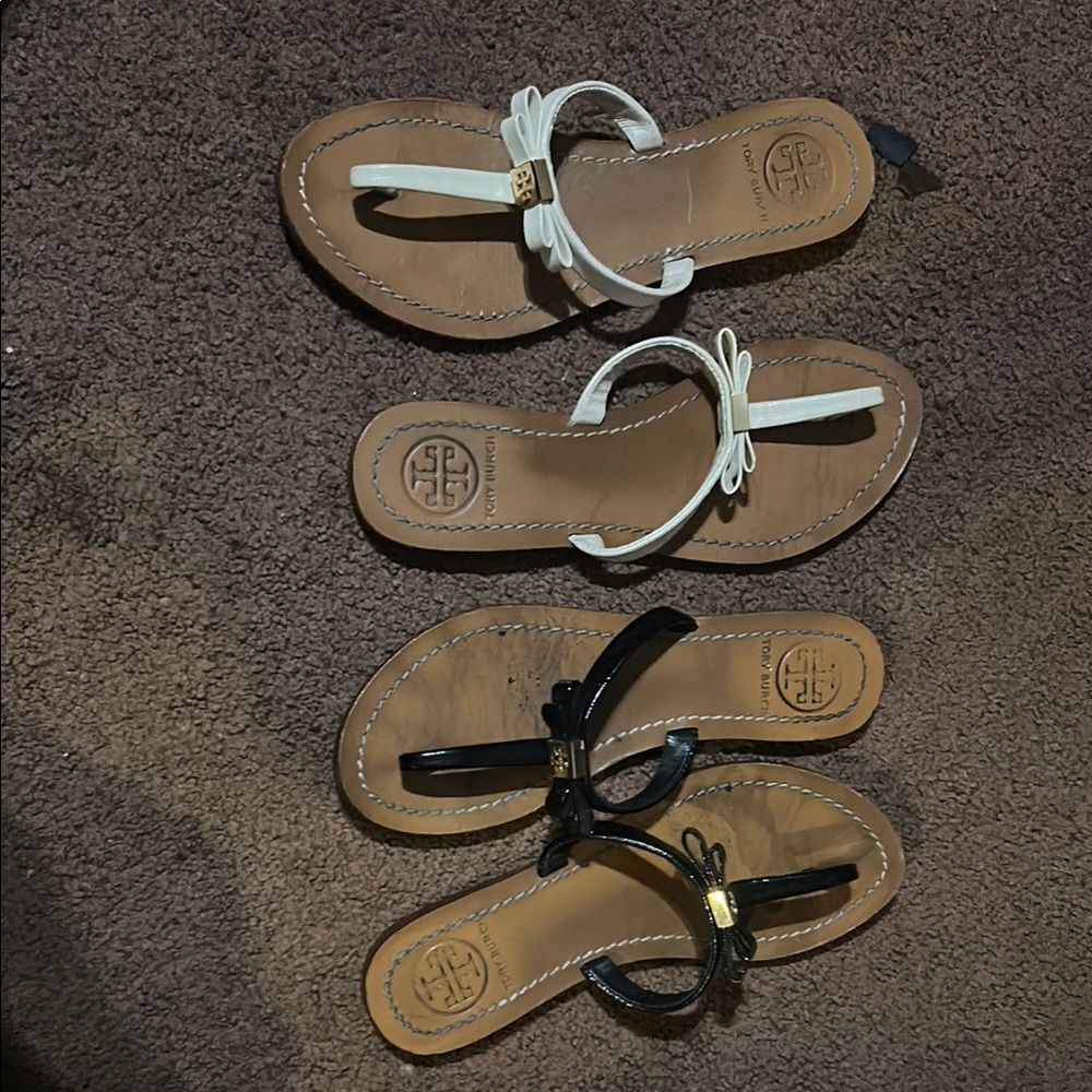 Tory Burch Cream and Brown Thong Sandals